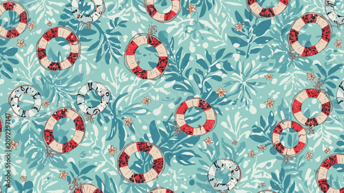 Template vector swim ring pattern fabric motif for summer decor design
