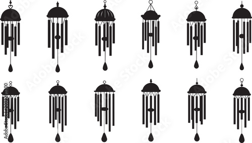 Konstfotografi Collection of various wind chime silhouettes during simple studio lighting