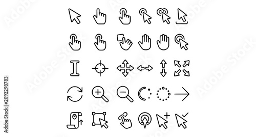 Schilderij op canvas Click Cursor Thin Line Icon Set Editable Stroke Vector Collection