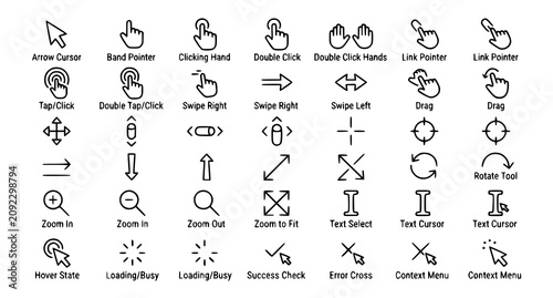 Photos Modern Click Cursor Outline Icon Pack Editable Stroke UI UX Vector Illustration