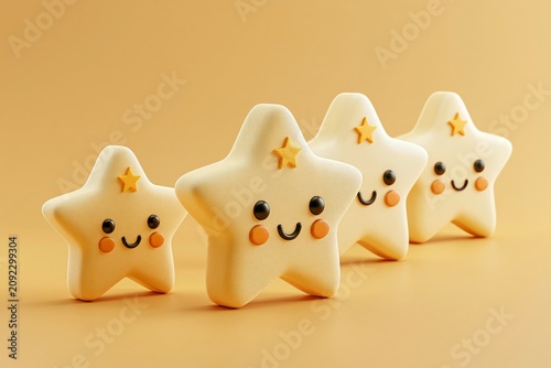 3d five stars the best rating. Review business character with computer the score of five stars. People customers leave feedback and comments, successful work highest score. 3d cartoon