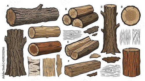 Konstfotografi Wood Texture Collection: Logs, Bark, Cross-Sections, and Grain Patterns