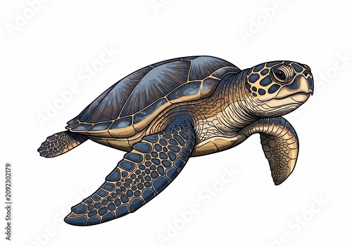 Ocean Wanderer: Detailed Illustration of a Sea Turtle's Graceful Glide