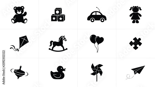 Принти на полотні Vintage style black playtime icons set with high contrast collection twelve blac