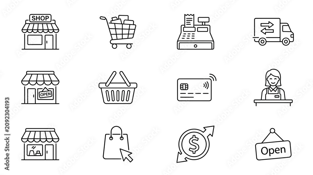 Fototapeta premium E-commerce and retail thin line icons set