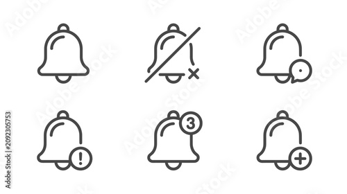 Schilderij op canvas Notification Bell Icons: Alert, Mute, New Message, Info, Count, Add