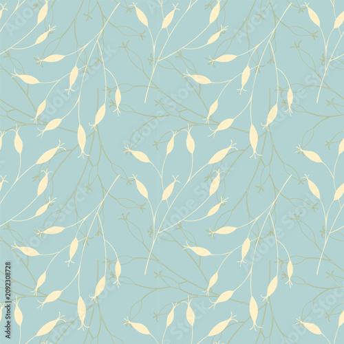 фотографія Delicate wild rosehip branches with seed berries seamless pattern on pastel blue