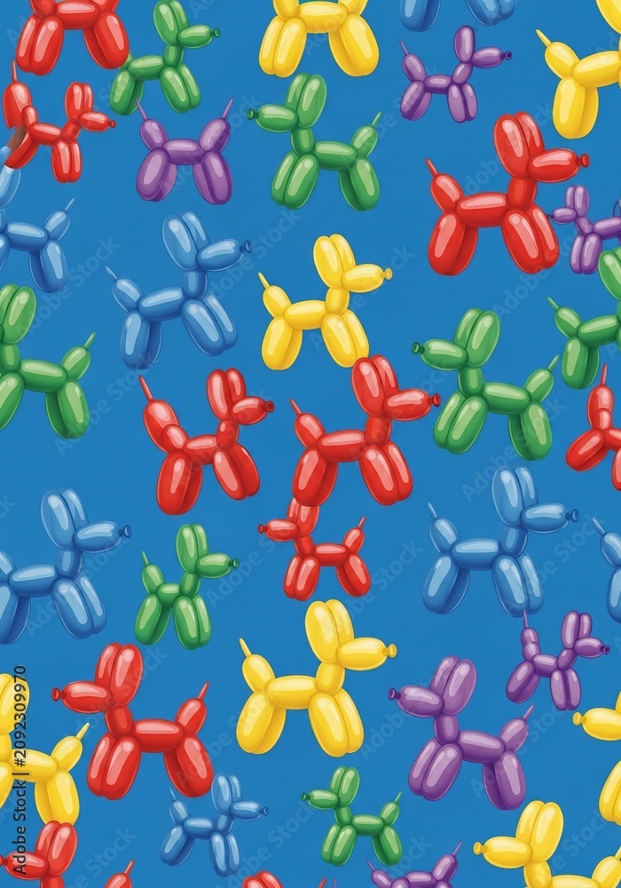 Fototapeta premium Vibrant Balloon Dogs Pop with Joy on a Bright Blue Background - A Playful Artful Delight