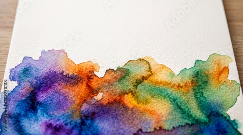 Watercolor techniques, a vibrant, abstract watercolor wash with soft edges and ample open space
