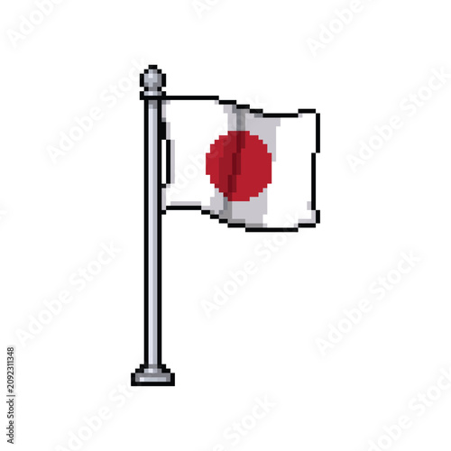 Pixel art Japan flag vector illustration isolated on white background.