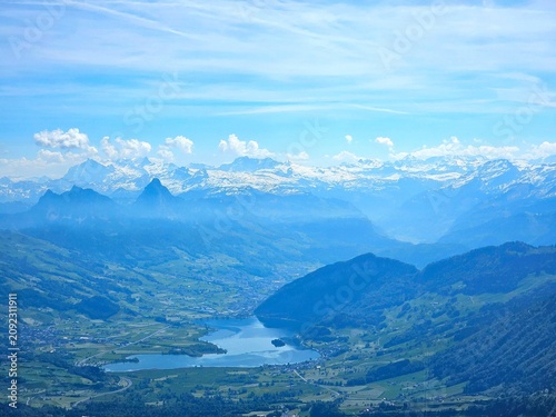 Konstfotografi mountain landscape with blue sky at lucerne, swiss