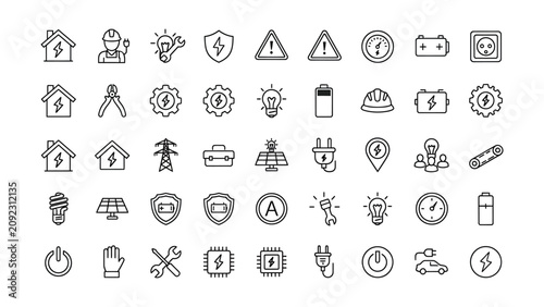 Set of line icons related to energy and electricity  various symbols