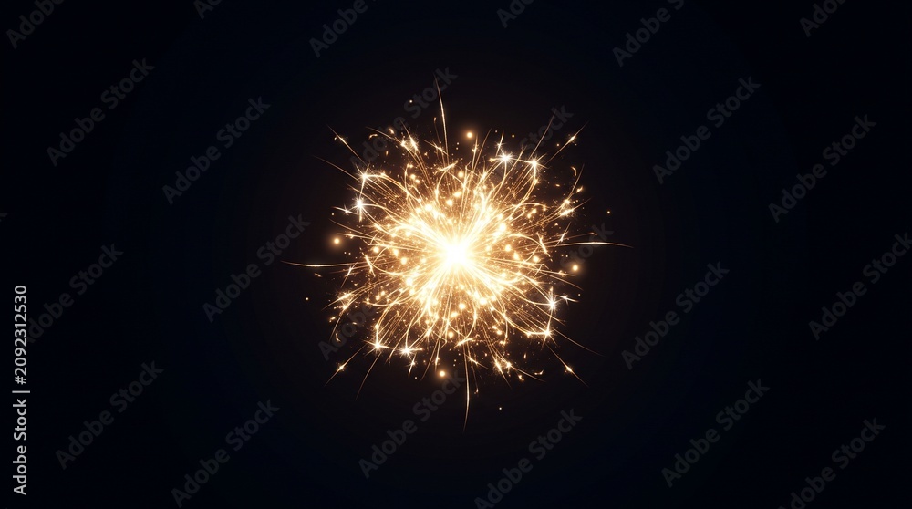 Fototapeta premium Golden Spark Explosion with Glowing Light Burst on Black Background