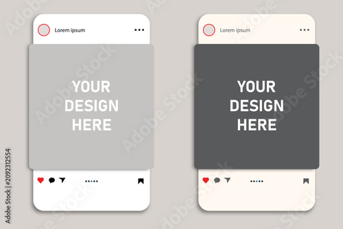 Bild auf Leinwand Social media post mockup design template with light and dark mode mobile interfa