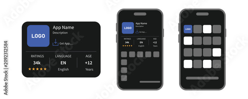 Bild auf Leinwand App store product detail page template with mobile view layout and application i
