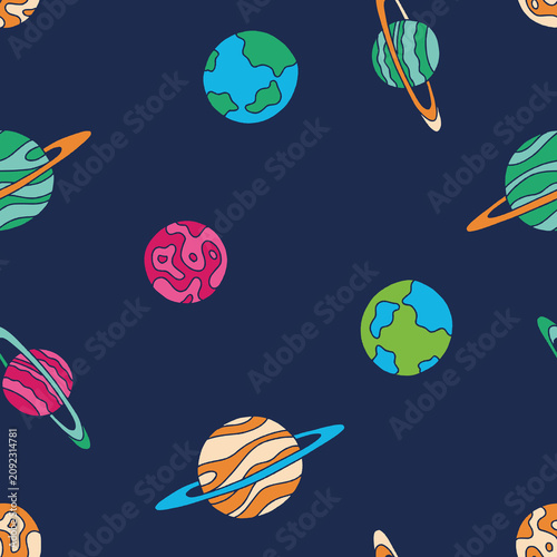 Planet Space Vector Seamless Pattern Background for Surface Print Fabric Fashion Wrapping