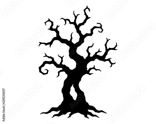 Tableau sur toile Twisted old tree with a dense crown of jagged bare branches a sculptural curved