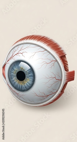 Anatomically correct human eyeball model isolated on a plain background.