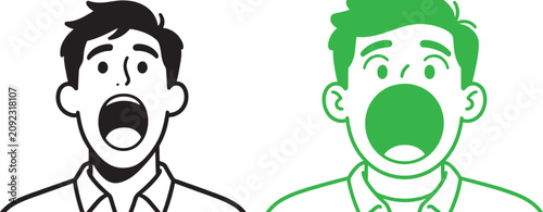Slika na platnu Vector illustration of two men with shocked expressions and open mouths in minim