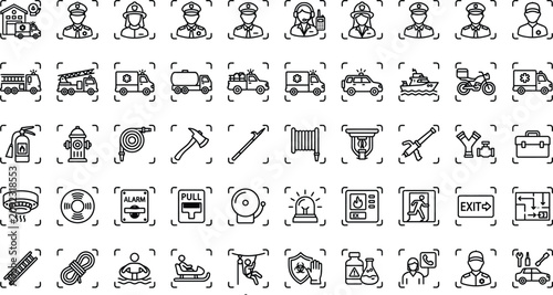 Tableau sur toile Emergency Services, Firefighting, and Public Safety Icon Set