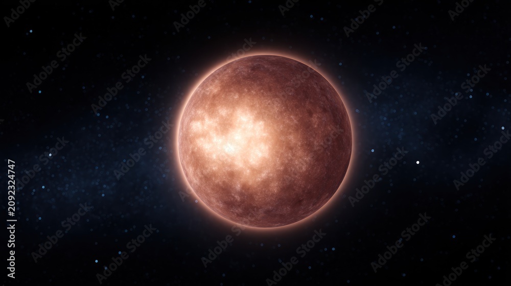 Obraz premium A bright red planet glows in the darkness of space reflecting its fiery surface