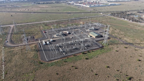 Obraz na płótnie Electrical transmission substation converting high voltage power on grid