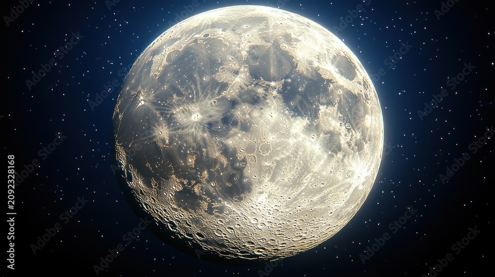 Obraz premium Full moon lights the dark sky revealing its stunning craters and textures