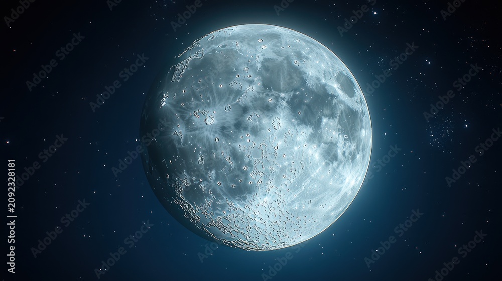 Obraz premium Bright full moon shines vividly in the dark evening sky surrounded by twinkling stars