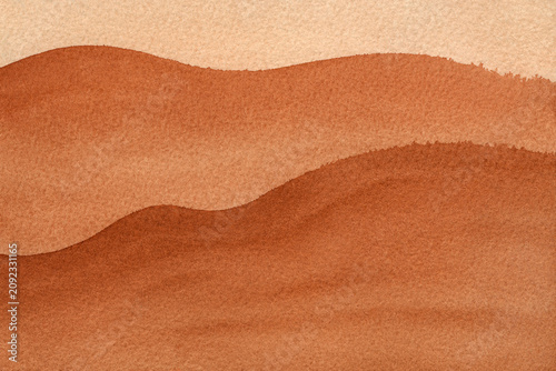 Abstract art hand drawn paint  watercolor brown wavy desert sand background on textured watercolor paper for wallpaper banner template page design.