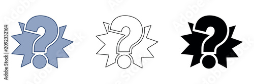 Obraz na płótnie Question mark icon in three styles: solid color, outline, and silhouette