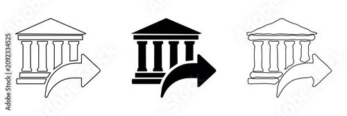 Vászonkép Bank building with outgoing arrow icon set in outline and solid styles