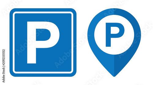 Obraz na płótnie Blue parking signs indicating designated parking areas with different symbols