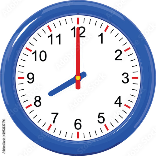 Принти на полотні Classic round wall clock vector illustration featuring a bright blue frame showi