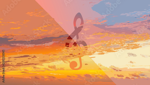 Quadro su tela Treble Clef Symbol Over Colorful Scenic Sky Background