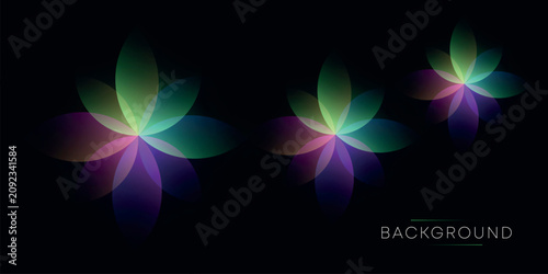 Fotografie Abstract glowing geometric neon floral shapes with colorful translucent petals f