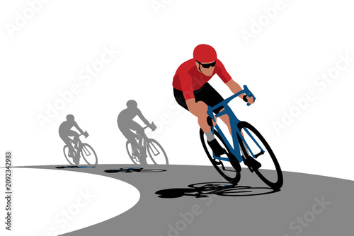 Road Cyclists Racing on Track Curve Vector Illustration