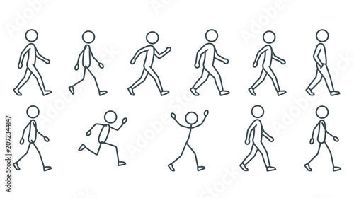 Εκτύπωση καμβά Stick Figure Animation Sequence: Walking, Running, and Jumping Poses