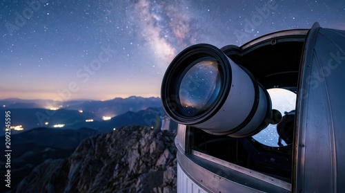 Telescope observation of the night sky from a mountain observatory for space exploration