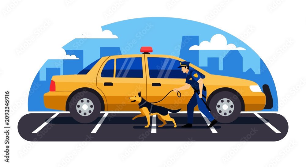 Obraz premium Man walking dog beside yellow taxi.