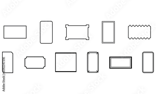 Set of ten black outline rectangular frames and borders with various decorative edges, isolated on a clean white background