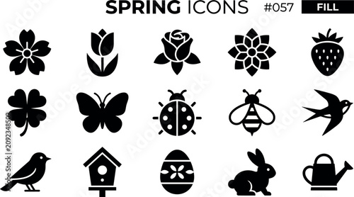Canvastavla Spring season silhouette icon set featuring flowers butterfly ladybug bee bird r