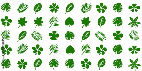 Fotografie Green Leaf Designs A Minimalist Vector Pattern On White Background