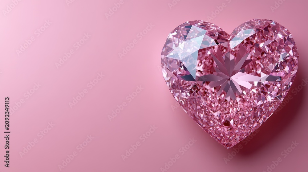 Fototapeta premium A heart shaped diamond glimmers against a soft pink backdrop radiating beauty