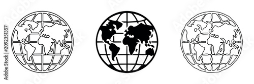 Tableau sur toile Three stylized globes showing continents and latitude lines in different artisti