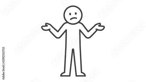 Foto Simple line art illustration of a person shrugging with a confused expression