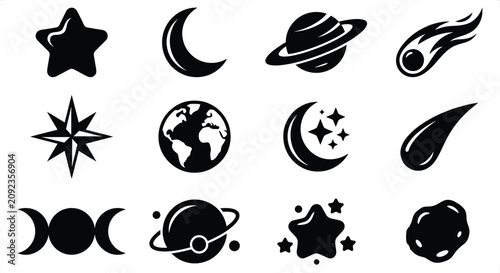 Canvas-taulu Celestial bodies and cosmic elements icons on a clean white background with simp