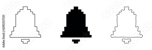 Billede på lærred Collection of three pixelated bell icons in different styles and colors