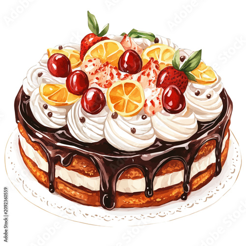 Foto Dobos Torte, watercolor vector portraying a joyful pose with colorful highlights, isolated on a white background