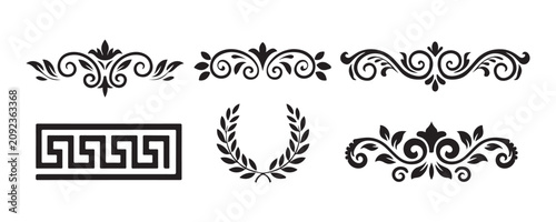Obraz na plátně Elegant collection of decorative flourish dividers and greek border patterns for invitation card design