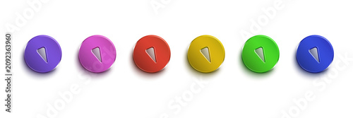 Schilderij op canvas Six colorful circular buttons with triangular indents arranged in a horizontal r